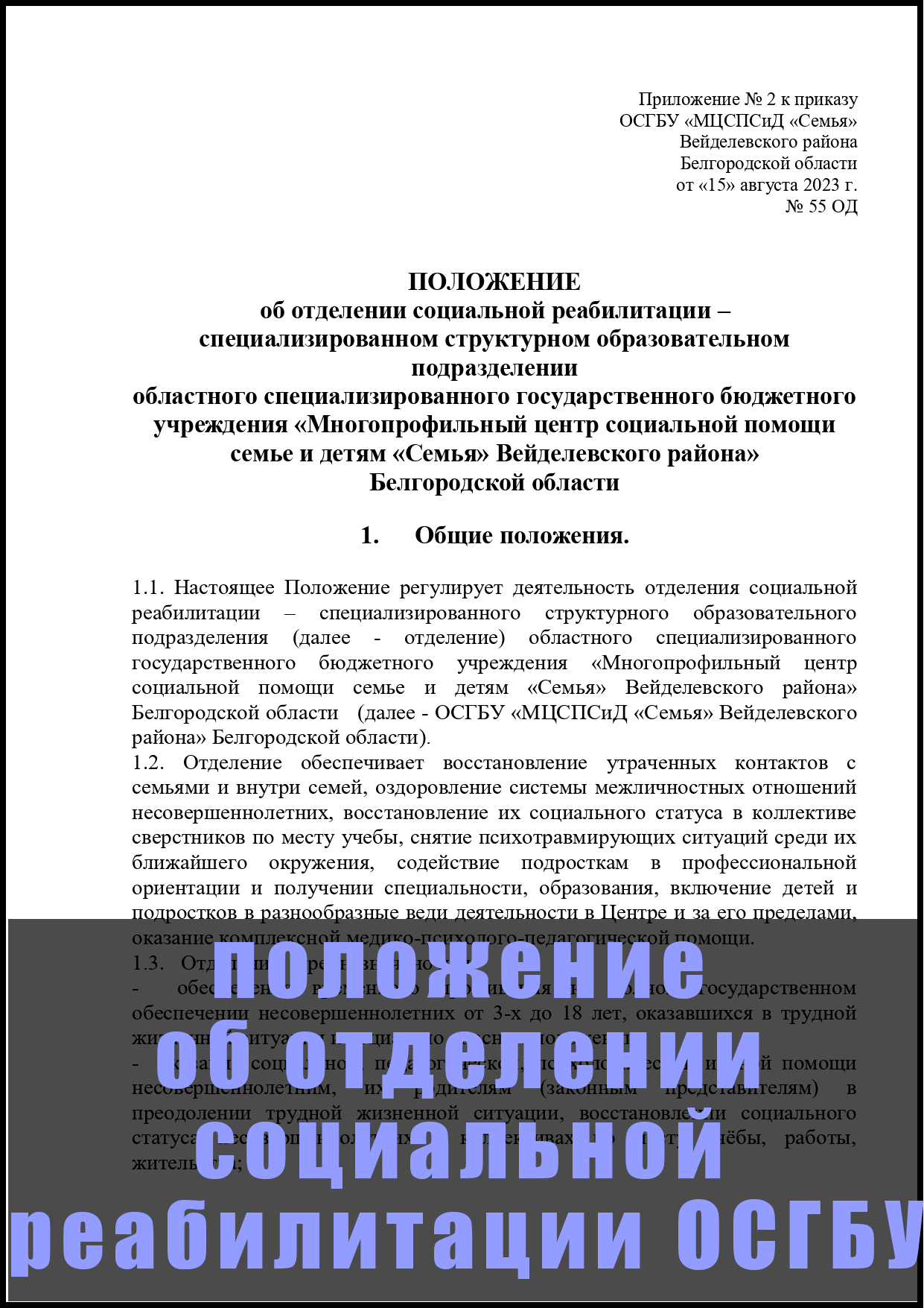 положение об отделении социальной реабилитации ОСГБУ