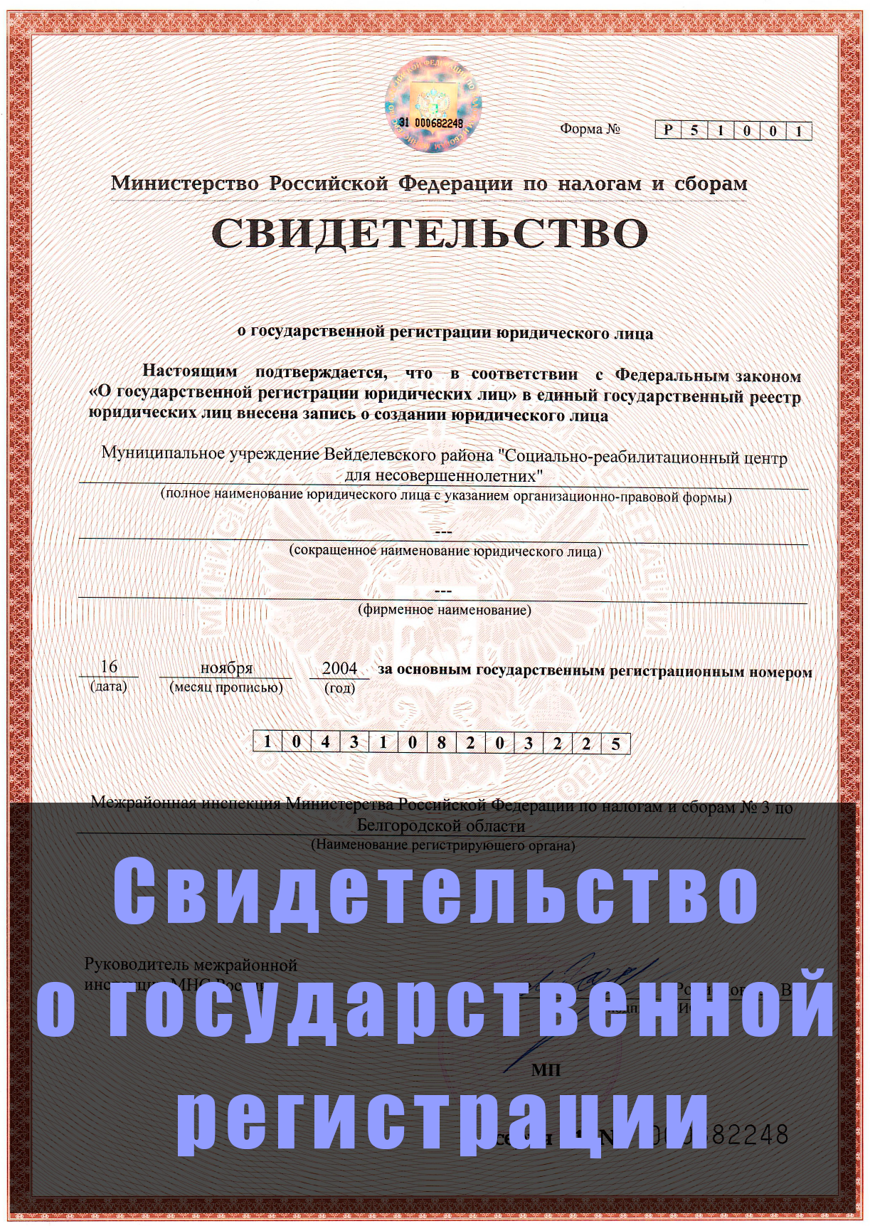 Свидетельство о государственной регистрации